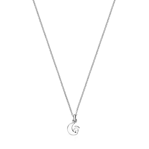 TOUS Collar de Plata de Primera Ley para Mujer con Colgante de Luna de 12 mm, 45 cm de Largo, Delicado y Elegante, Colección Nocturne