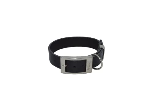 Collar para Perro BUB'S de Cuero Vacuno Origen Europa engrasado y ablandado, Tacto Suave y Alta Resistencia. Curticion Vegetal (Talla M Ajustable de 31 a 43 cm Ancho 25mm, Negro)