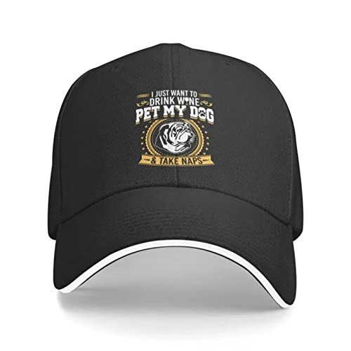 Gorra de béisbol Hiphop Sombrero para el Sol Bulldog inglés Personalizado Mascota Mi Perro Bebida WineShirt Gorra de béisbol Hombres Mujeres Transpirable Perro británico Papá Sombrero Deportes