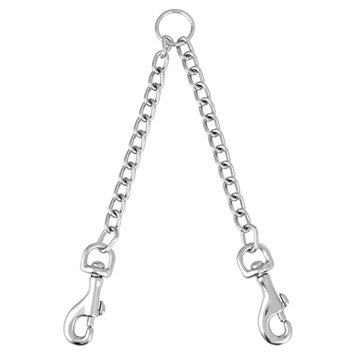 TIESOME Cuerda doble de metal para perro, cadena duradera a prueba de mordeduras, sin enredos, doble correa de extensión para perros pequeños para caminar (40 cm)