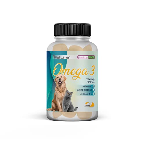 Omega 3, 6, 9 para Perros y Gatos | Protege la Piel de tu Mascota | Pelo más Sano, Fuerte y Brillante | Regula Niveles de azúcar en Sangre | Protege el corazón | 40 Gummies