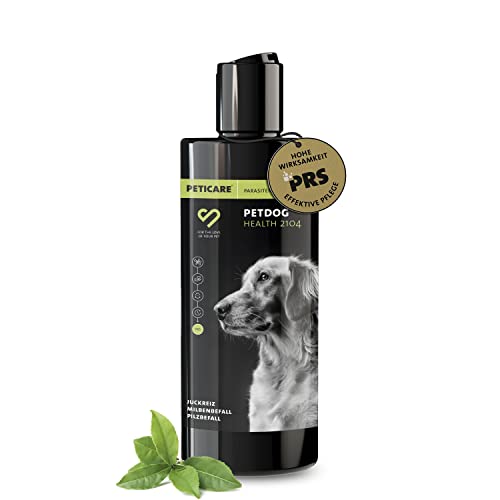 Peticare Perro Champu contra Picor, Anti-Pulgas y Anti-Acaros - Tratamiento para Anti-Parasitos y Repelente, Detiene Picores Fuerte, Shampoo, Ingredientes eficaces - petDog Health 2104