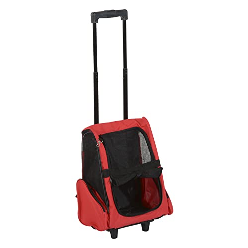 PawHut Transportin Carrito Perro 2 en 1 Mochila Carrito 42x25x55 cm Mascotas Perro Gato Rojo