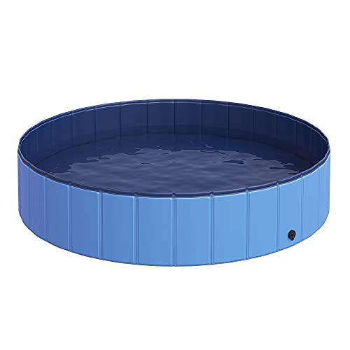 PawHut Piscina Plegable para Perros Ø140x30 cm Bañera para Mascotas Gatos de PVC Antideslizante Resistente al Desgaste Adecuado para Interior y Exterior Azul