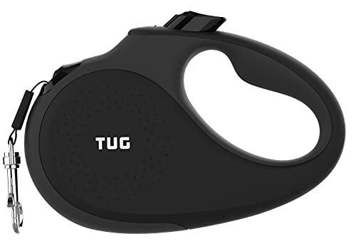 TUG 360° Sin Enredos Correa Perro Extensible | Retráctil de 5 Metros Cinta de Nailon (Grande, Negra/Gris)