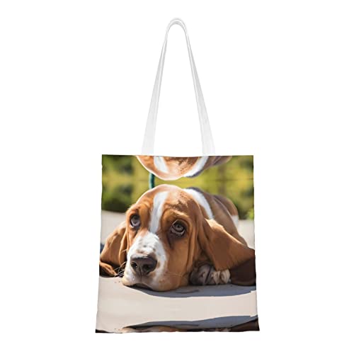 Bolsa de compras de mano de lona con estampado de perro descansando, ligera y suave, adecuada para viajes diarios, compras, 16 x 15 pulgadas, Negro