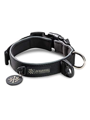 Jack & Russell Premium Collar de Perro Luna Reflectante y Neopreno Acolchado Collar de Perro Varios tamaños y Colores (Circunferencia del Cuello M (35-43 cm), Negro)