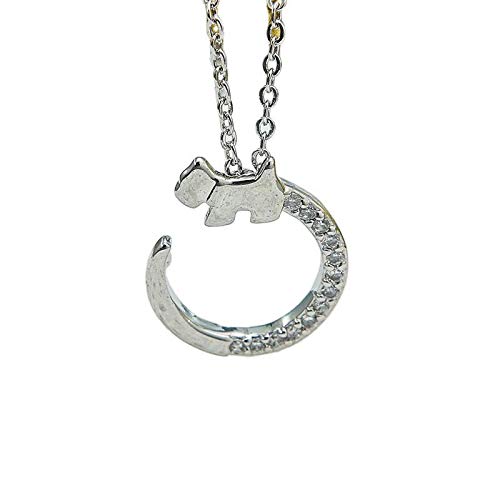 HUKJ Collar De Plata Esterlina S925 Collar De Luna De Perro Dulce Femenino, Collar De Moda con Cadena De Clavícula De Diamantes