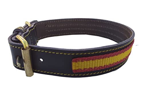 Tiendas LGP - Collar para Perros de Piel Flor con Bandera de España. 3 x 59 cm, Marrón, Contorno Cuello de 42 a 52 cm.