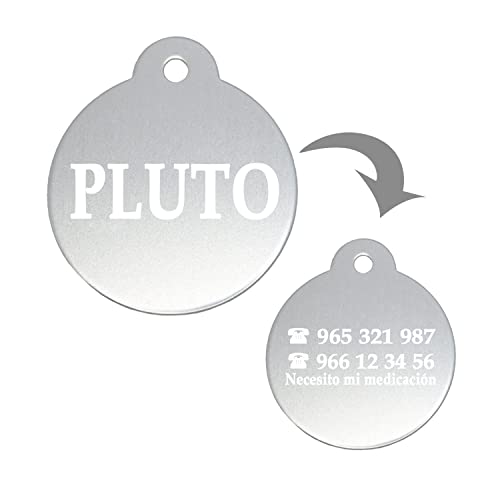 Iberiagifts - Placa de identificación redonda para mascotas medianas-grandes chapa medalla de identificación personalizada para collar perro gato mascota grabada (Plateado)