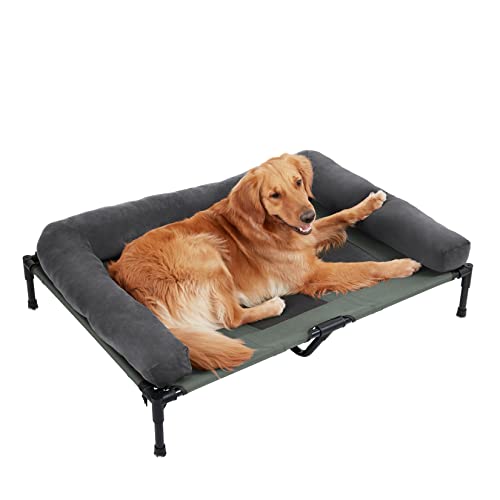 BingoPaw Cama Elevada Perro Grande : Camas para Perros Grandes XL AltaTranspirable 80x110 cm Hamaca Perro Exterior con Borde de Cojín elevada y Manta de Felpa,Ideal para Todo el Año