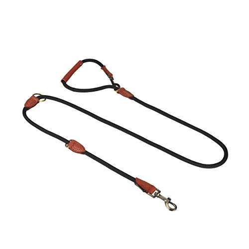 Correa Michur Sherpa para Perros Correa Negra Trenzada Hecha de cordón de Nylon Reforzado con Cuero Resistente, Ajustable en 3 Posiciones, Disponible en Diferentes tamaños