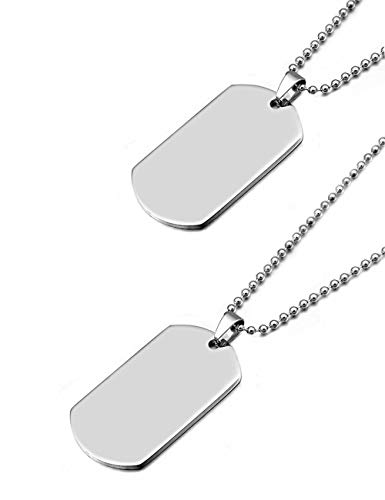 2 colgantes del ejército,etiqueta de acero inoxidable de alto pulido para hombres y mujeres,collar con etiqueta de perro estilo ejército,con cadena de bolas de 69 cm de longitud (plata 27,1 