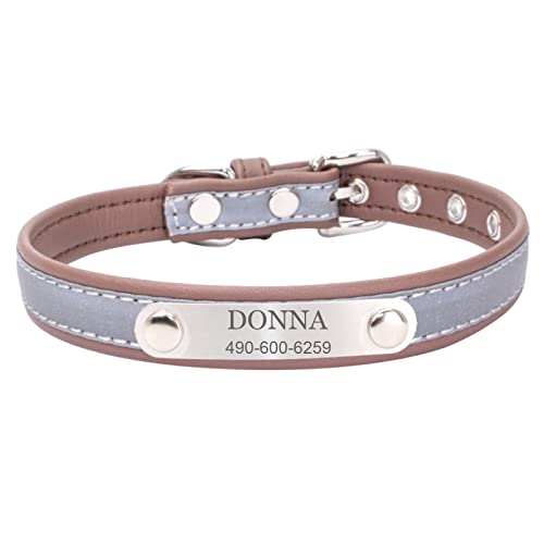 Collar Perros con Nombre Collar de Perros Cuero de Cuero Collar de Perros Reflejado Personalizable con Nombre y Número de Teléfono Adecuado para Perros Medianos y Pequeños Grandes