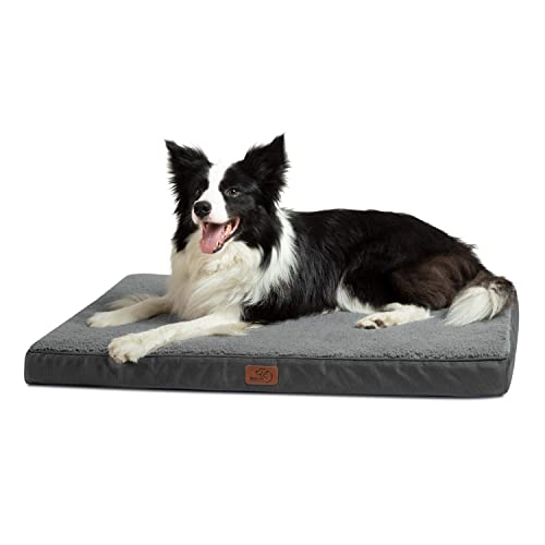 Bedsure Cama Perro Grande Ortopédica - Colchón Perro Lavable L, Desenfundable con Espuma De Caja De Huevos, 91x69x7.6 cm, Gris Oscuro