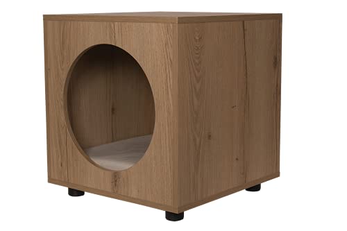 Luxury Dog House, Caseta de madera para perros y gatos Kos, de interior, de madera, con cojín suave, cómoda, 15 kg, 50x50x54 cm