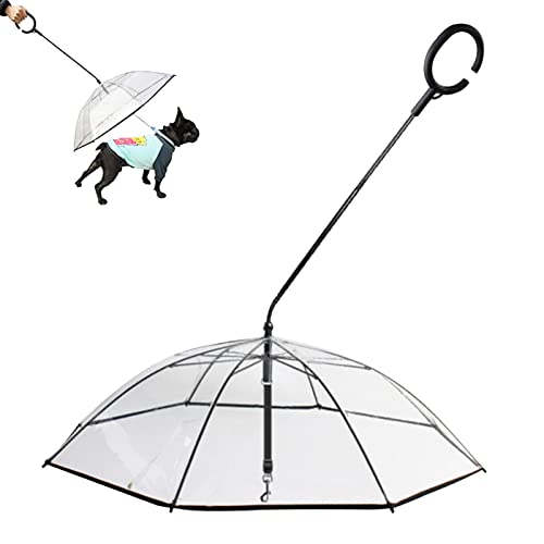 Lecerrot Paraguas para Perros con Correa | Paraguas para Mascotas con Correa de Cadena Doggie Rain Snow Day Walking Umbrella,Paraguas para Perros con Mango en Forma de C, Resistente a la Lluvia