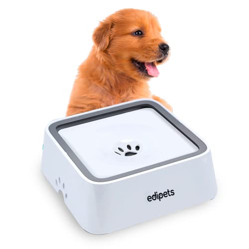 Edipets, Bebedero Perro Antigoteo, Flotante, Antivuelco, Antisalpicaduras, Capacidad de 1.5L, con Base Antideslizante, con Aro de Seguridad (Blanco/Gris)