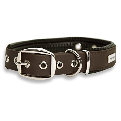 PetTec Trioflex Collar para Perros - para Cachorros Pequeños, Medianos y Grandes - Acolchados para Perros Grandes - Fuerte e Impermeable - Trenza Textil, Costura Reforzada, Hebilla Doble, Marrón