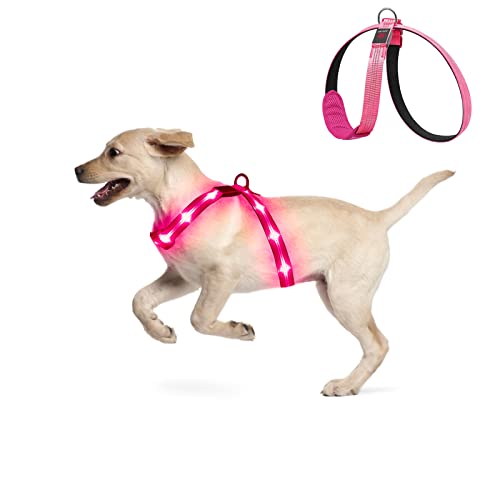 KOSKILL Arnés para Perros con luz para Perros medianos y Grandes, arnés para Perros LED Impermeable Recargable, arnés para Perros Que Brilla en la Oscuridad para Caminar por la Noche (Rosa, M)