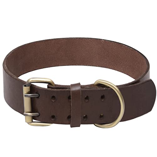 Collar de cuero para perros Cuero genuino súper suave para perros de razas pequeñas, medianas, grandes y extra grandes （Marrón） (XL)