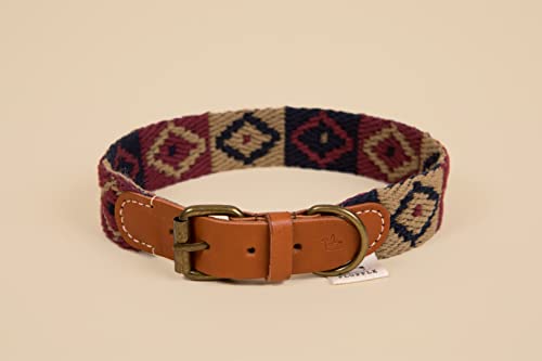 Collar Perro, Collar de Perro Artesanal, algodón y Cuero Genuino, XS(18-24CM)