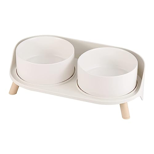 Comedero Perro Elevado Bebedero Perro - Cuenco Perro Doble Ceramica con Soporte Antisalpicaduras - Plato Para Perro Gato - Bol Comida y Agua para Perros Pequeños y Medianos y Gatos Grandes - 2 x 850ml