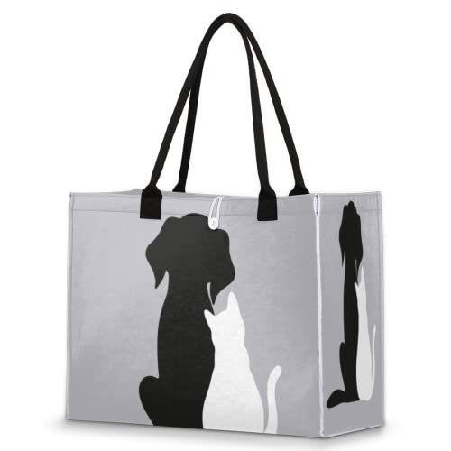 Bolsa de playa para mujeres y niñas, amantes de los animales, gato, perro, bolsa grande de playa, a prueba de arena, bolsa de hombro reutilizable, bolsa de compras de comestibles con asa, Multicolor,