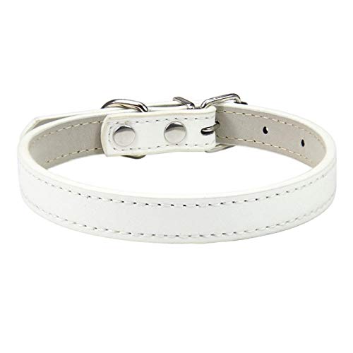 1 collar ajustable colorido para mascotas collar de gatito correa de cuero para el cuello seguro para perros suave suministros para mascotas-blanco_M.