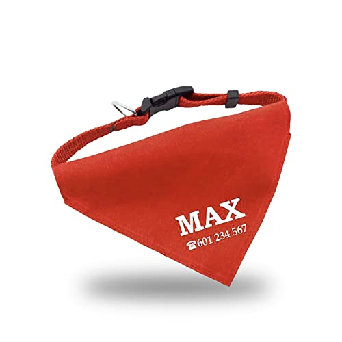 Bandana para Perro y Gato Personalizada - Accesorio Ideal para Grabar su Nombre y tu Contacto - Collar Original en Forma de Pañuelo - Color Rojo - Ibera Gifts