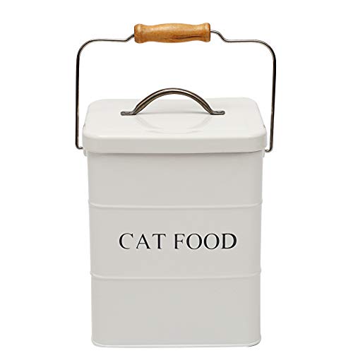 Morezi Recipiente de almacenamiento de comida para mascotas de 6L, con tapa y cuchara, contenedor pienso gatos-Gato-Blanco