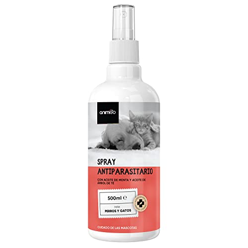 Spray Antiparasitario Perros y Gatos, 500ml - con Aceite de Limón, para Insectos, Ácaros, Piojos, Mosquitos, Pulgas y Garrapatas, Spray Antipulgas y Antigarrapatas, Control Antiparasitario Externo