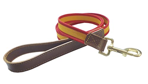 Tiendas LGP - Correa de Paseo para Perro, Bandera de España, de 1,30 Metro, Nylon y Cuero