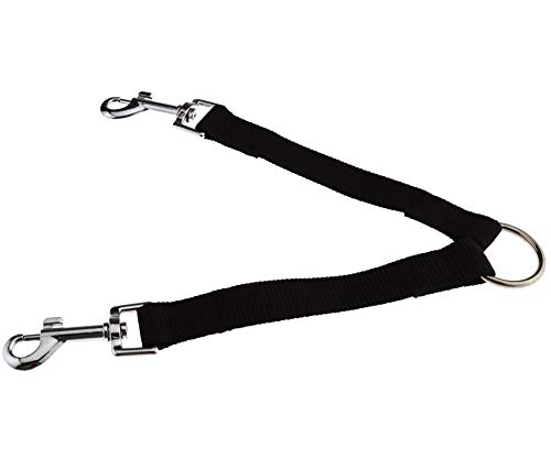 Acoplador de correa de doble plomo para perro, 2 perros en 1 correa de nailon, color negro, 23 cm de longitud cada correa