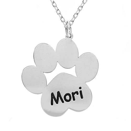 Colgante huella de perro con nombre personalizado de Plata de 1ª Ley - Collar huella de perro con nombre grabado Plata 925