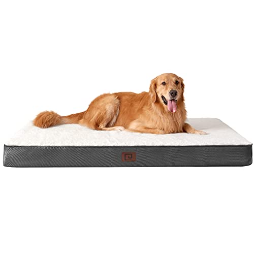 EHEYCIGA Cama Perro Grande Ortopédica, Colchon Perro Lavable a Máquina, Colchoneta Perro de Desenfundable con Espuma De Caja De Huevos, Crema, 104x68x7.5 cm