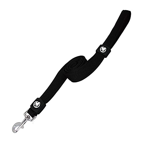 DDOXX Correa Perro Air Mesh, Acolchado, Lazo de Mano, 120 cm | Muchos Colores & Tamaños | para Perros Pequeño, Mediano y Grande | Accesorios Gato Cachorro | Negro, XS