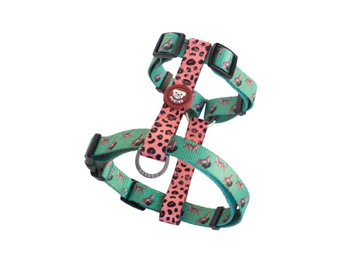 DUKIER - Arnés Clásico para Perro, Chaleco Antitirones, Ajustable y en Forma de H para Mascotas, Homologado, con Cierre de Seguridad de 4 Puntos, Diseño de Leopard con Doble Impresión, Talla L