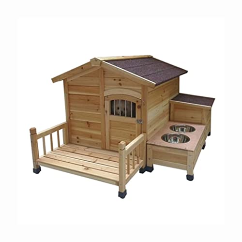 Caseta para perros, caseta para perros Casa de perros de madera Cabina de troncos de mascotas al aire libre Perro de la cabaña con el porche Bowl Bowl StoreRoom Pet Log Cabin Style Kennel for pequeños