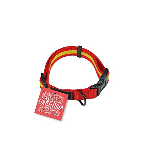 Collar para Perros Grandes T4 - 45 - 70 x 2,5 cm - Fabricado en Nylon - Diseño Bandera de España - Talla XL - Muy Resistente y Confortable - Accesorios para Perros - Consentida