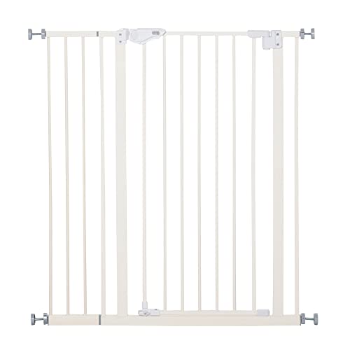 PawHut Barrera de Seguridad para Puertas y Escaleras Barrera para Perros Mascotas con Cierre Automático Extensión 17,5 cm Montaje sin Agujeros Metal 74-80/91,5-97,5x104,1 cm Blanco