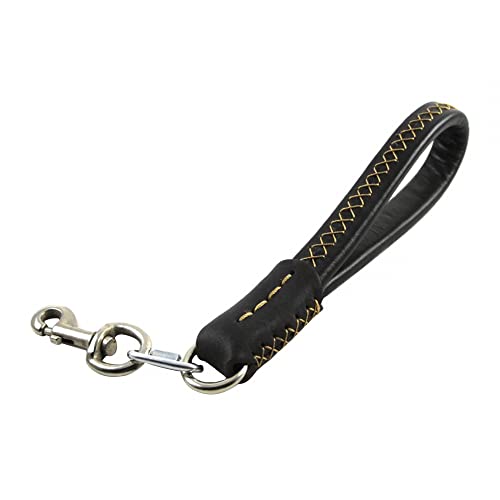 Correa corta para perro, correa de entrenamiento de cuero con mango acolchado y mosquetón para perros medianos y grandes (35 cm de largo y 2 cm de ancho) negro