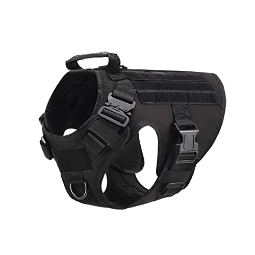 FEimaX Arnés Perro Grande Mediano Militar Chaleco de Entrenamiento Ajustable para Perros con Anillo de aleación Anti-tirón y Sistema Molle Chaleco de Trabajo de Perro para Caminar Cazar (Negro, XL)