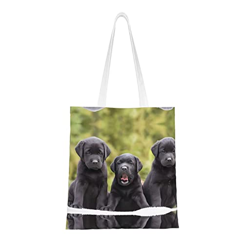 Labrador Retriever - Bolsa de la compra de mano de lona con estampado de perro, ligera y suave, adecuada para viajes diarios, compras, 16 x 15 pulgadas, Negro