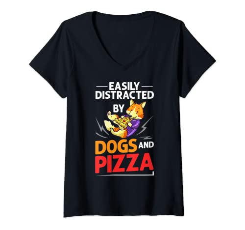 Mujer Pizza Perro Comer a domicilio Pizzeria Cachorros italianos Camiseta Cuello V