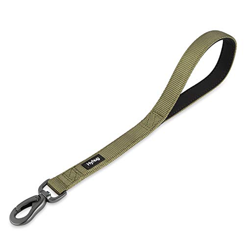 Hyhug Premium actualizado Correa Corta de Nylon Resistente de 45,7 cm de Largo con asa Acolchada cómoda y Clip Resistente para Perros Grandes, medianos, para niños y niñas. (Verde Militar)