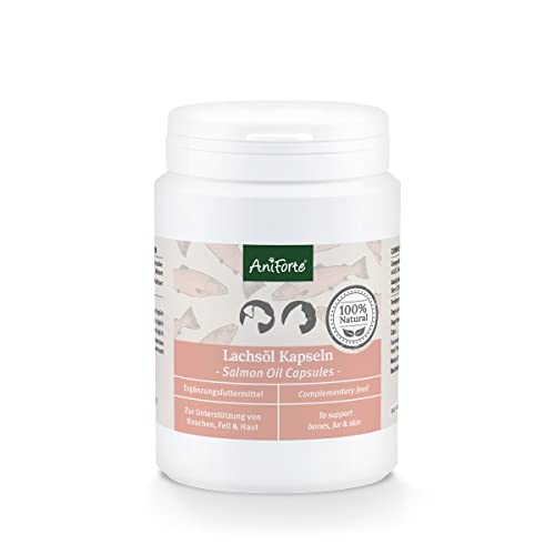 AniForte Cápsulas de Aceite de salmón para Perros y Gatos 200 – Son un valioso Aceite de Pescado Omega-3 para el metabolismo y la formación de Huesos, suplemento de Barf, vitaminas