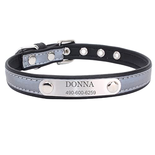 Collar Perros con Nombre Collar de Perros Cuero de Cuero Collar de Perros Reflejado Personalizable con Nombre y Número de Teléfono Adecuado para Perros Medianos y Pequeños Grandes