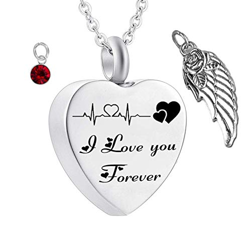 Hoisy Collar conmemorativo personalizado, collar conmemorativo, hermano, corazón, electrocardiograma I Love You Forever con ala de ángel, 50 x 2 cm, Cubic Zirconia