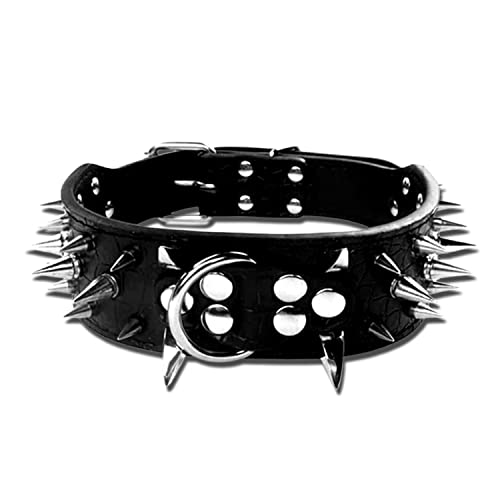 Ecloud Shop Negro Ajustable PU Collar para Mascotas Perro Bulldog Pet Punk Spike Stud Remaches Collar 56 * 5CM